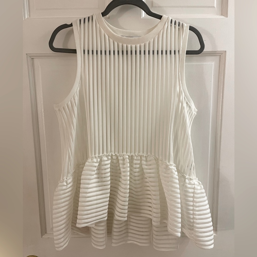 New! Fashion top with ruffle detail. From English Factory, Size L.